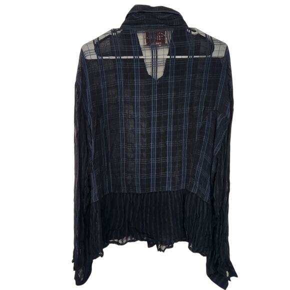 Agapo Collection Vintage Beaded Sheer Button Down Shirt Blouse Navy Retro Artsy - Picture 2 of 8